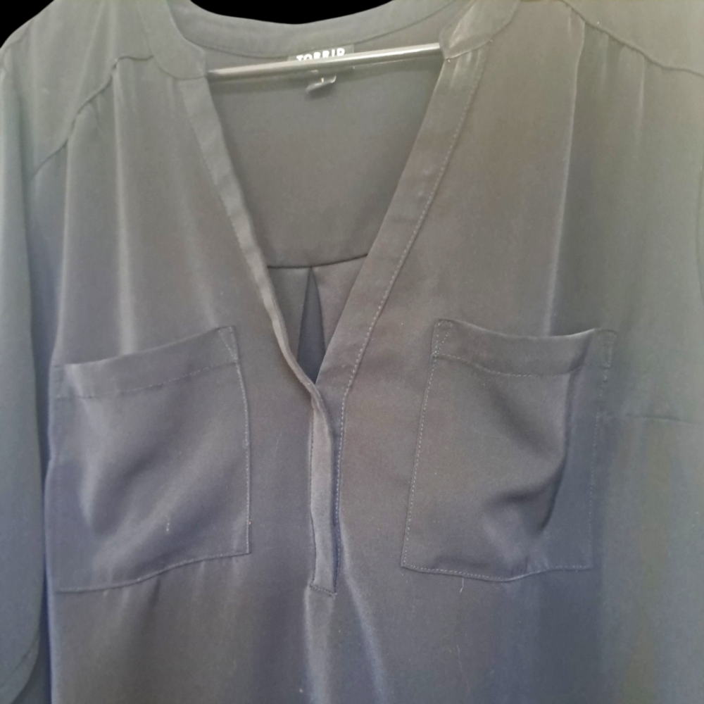 Torrid 1 Harper Studio Crepe de Chine Pullover 3/4 Sleeve Blouse - Picture 4 of 7